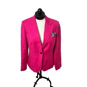 Lauren Ralph Lauren Linen Fuchsia Notched Lapel Single-Breasted Blazer Size‎ 10